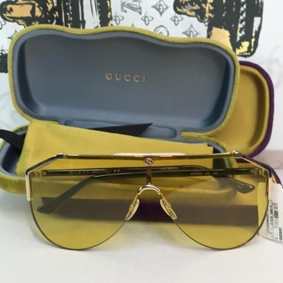 100%- New Authentic GUCCI GG0584s 004 140’ Aviator Shield Sunglasses - Picture 5 of 15